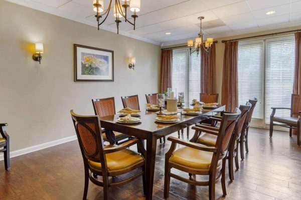 Private dining room with large table and chairs